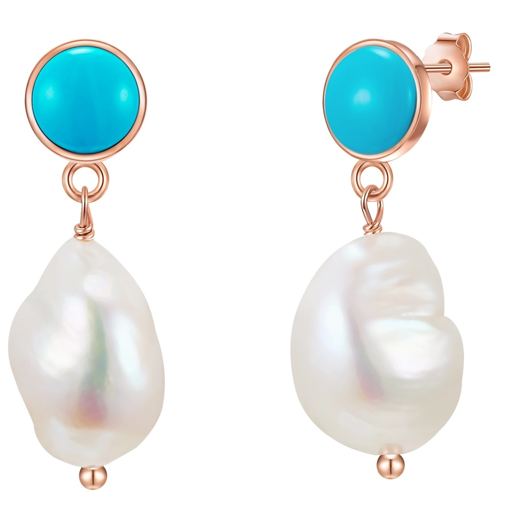 Glanzstücke München Boucles d'oreille en argent Perle de culture d'eau douce Turquoise reconstituée P Boucles d'oreilles