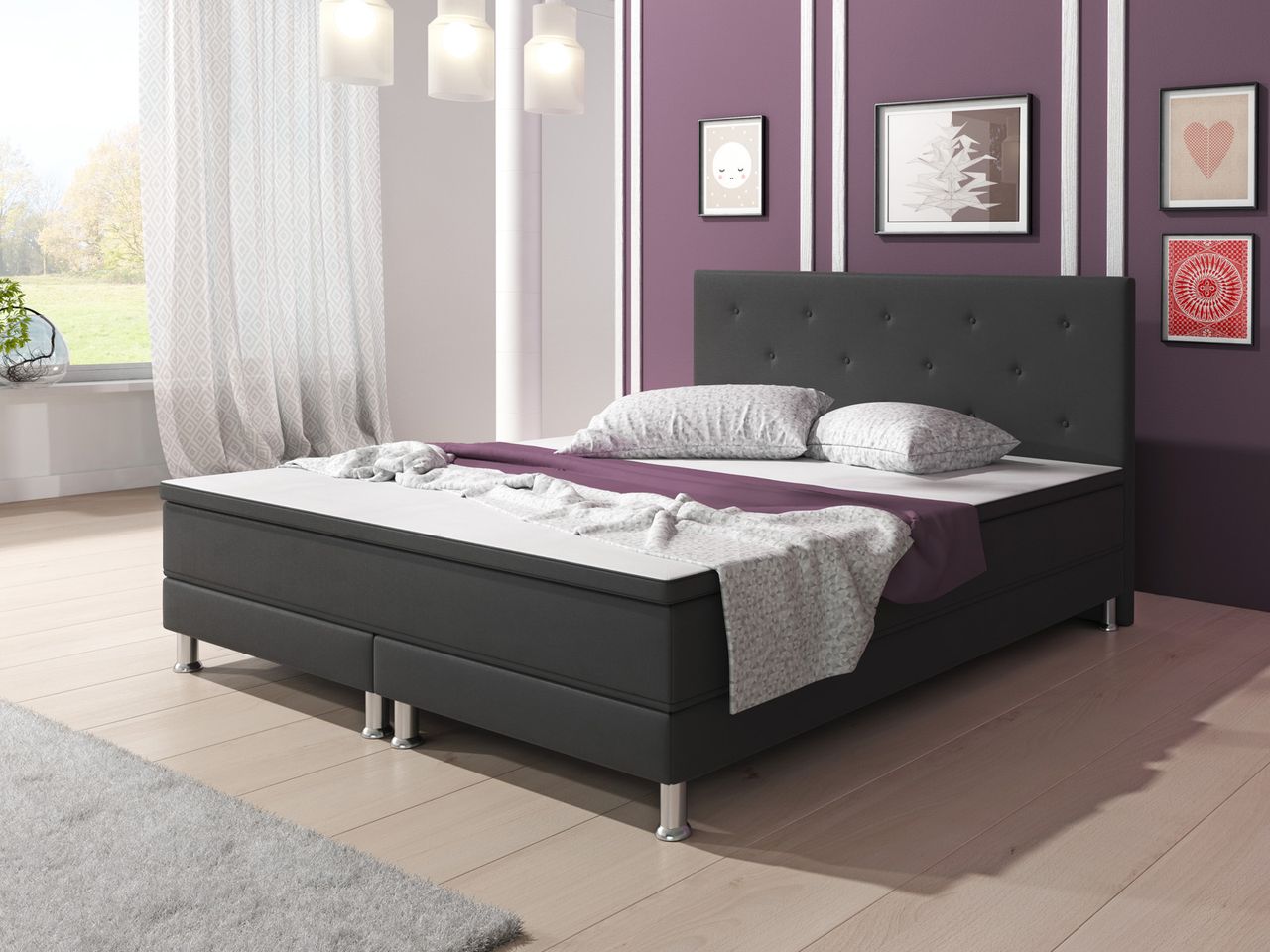 IHG Boxspringbett Esra 180x200 Webstoff Anthrazit