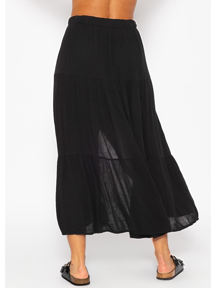 SASSYCLASSY Maxi Volantsrock in Crinkle-Optik in Schwarz günstig kaufen