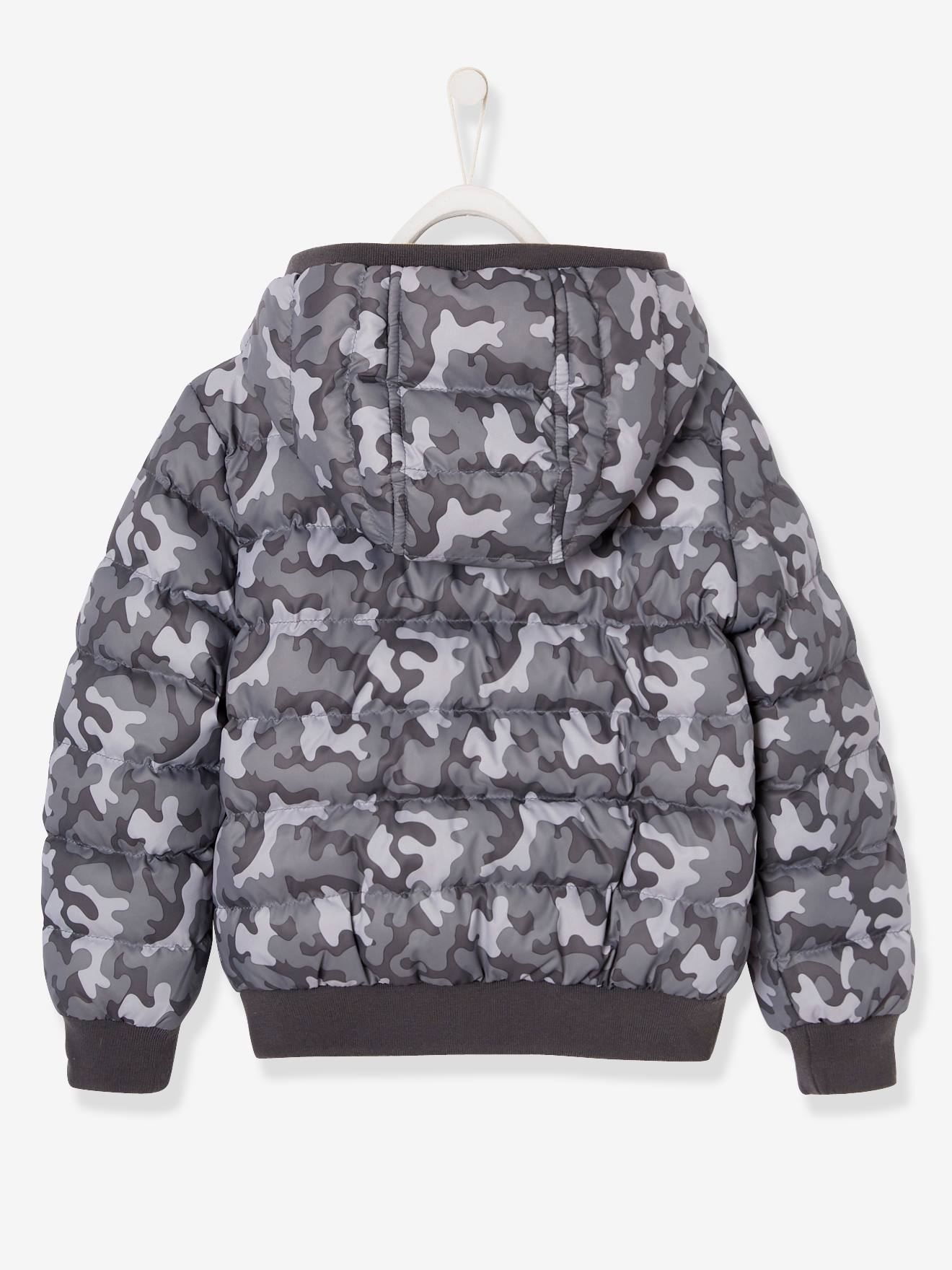 Blouson doudoune garçon réversible marine grisé