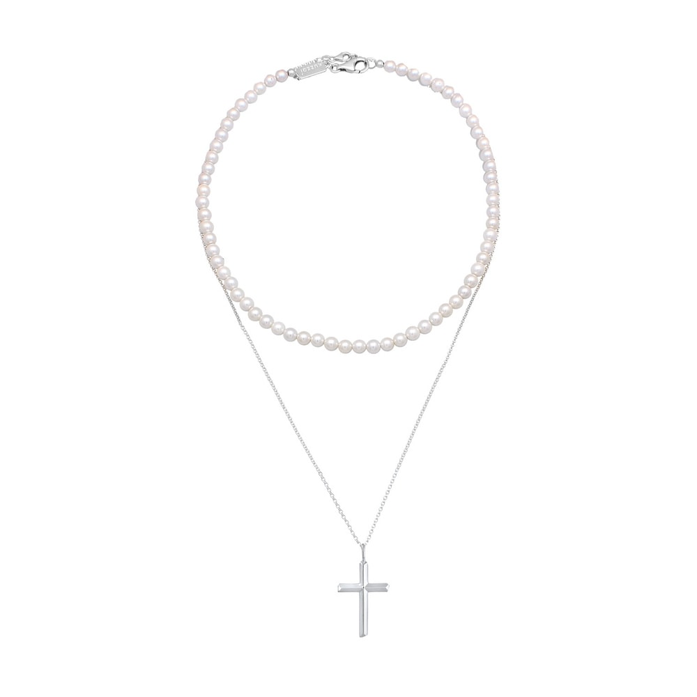KUZZOI KUZZOI Collier Hommes Croix Pendentif Classique Set de 2 avec perles de coquillag collier