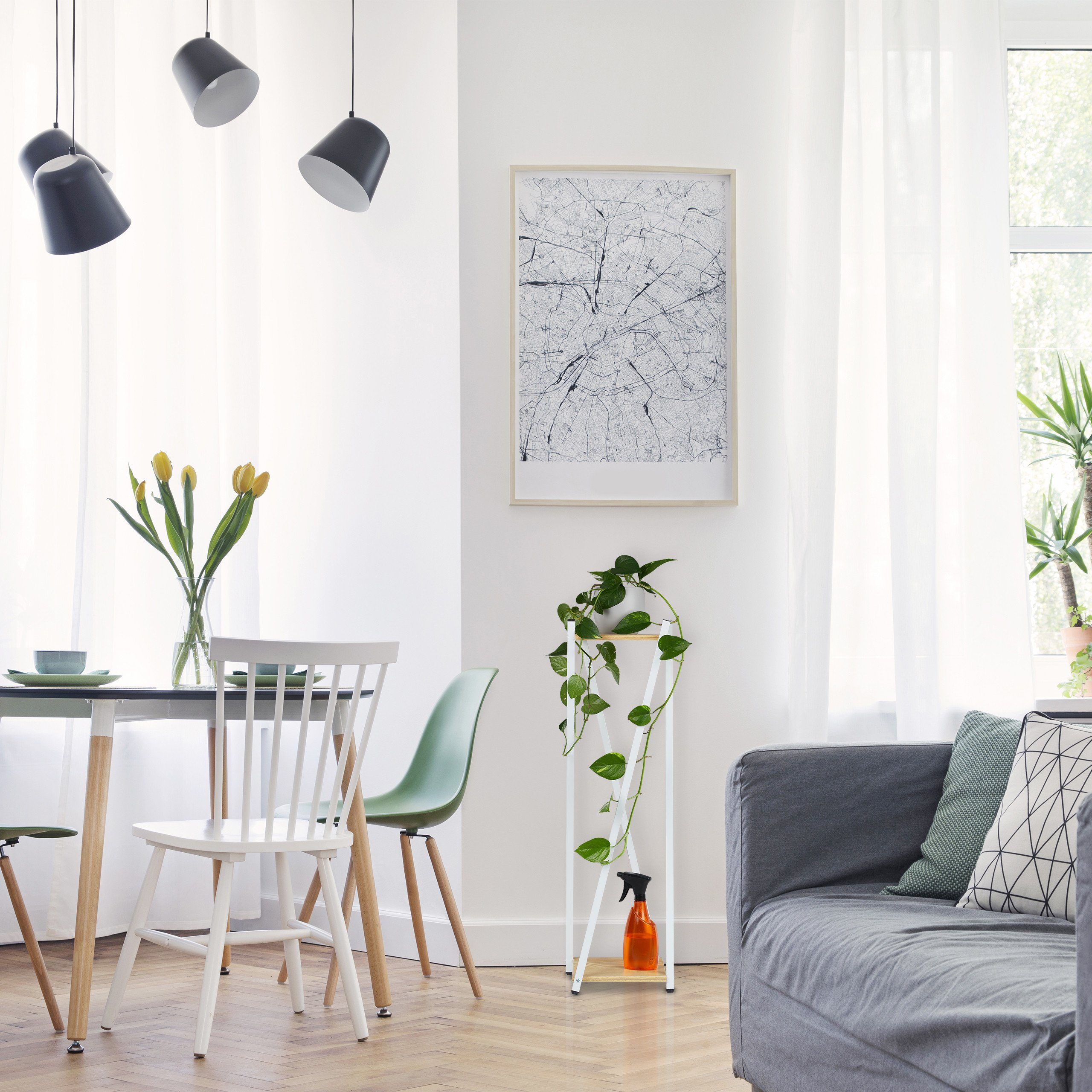 relaxdays Blumenhocker Hoher Blumenständer mit 2 Etagen, Rotbraun