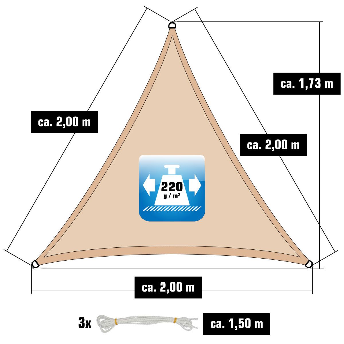 AMANKA 2 x 2 x 2 atmungsaktives UV Sonnensegel