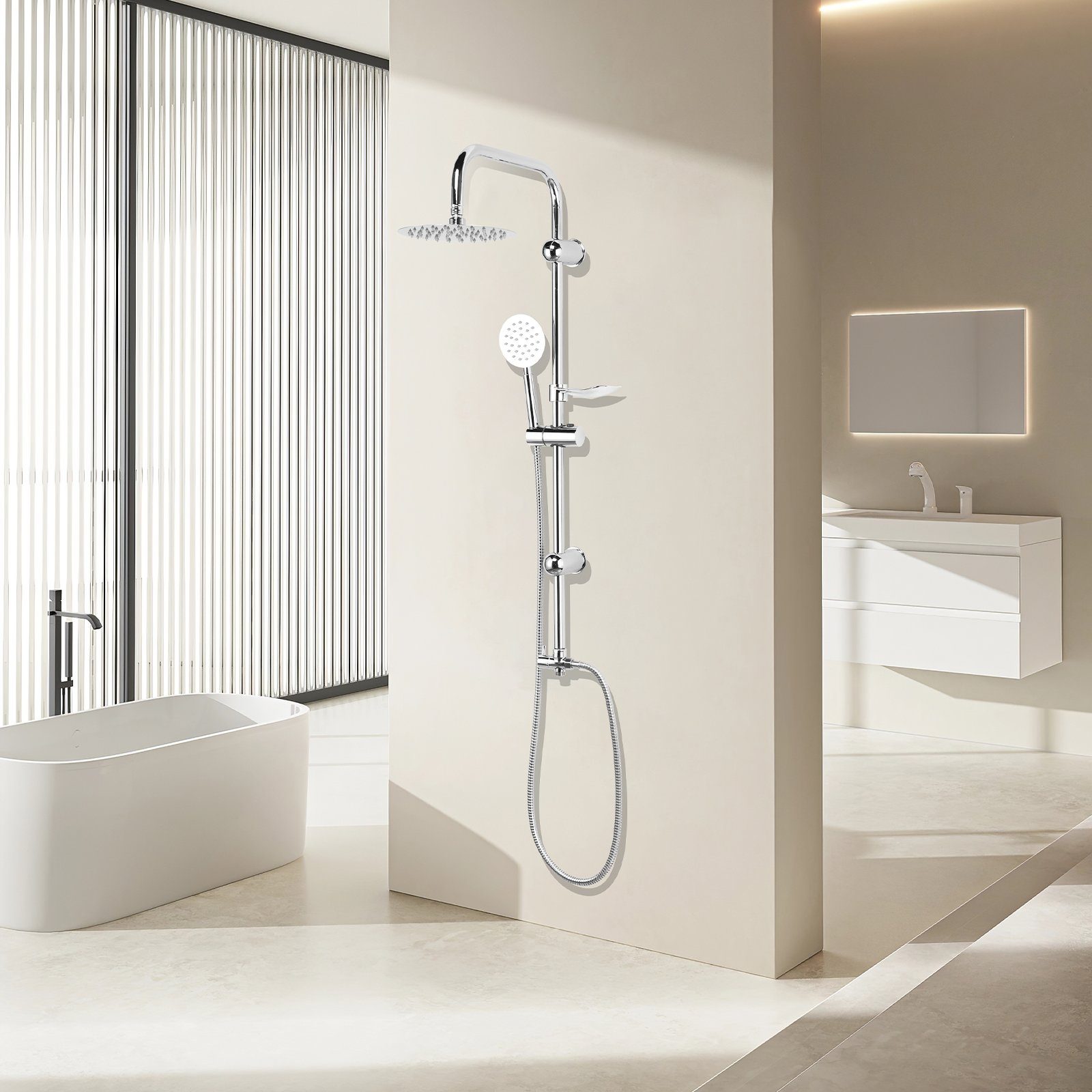 BlingBin Duschsystem Regendusche set Handbrause Duschset Badezimmer Duscharmatur, Höhe 96 cm, 2 Strahlart(en), Komplett-Set, 1 tlg., Einfache Montage, Mit Seifenablage