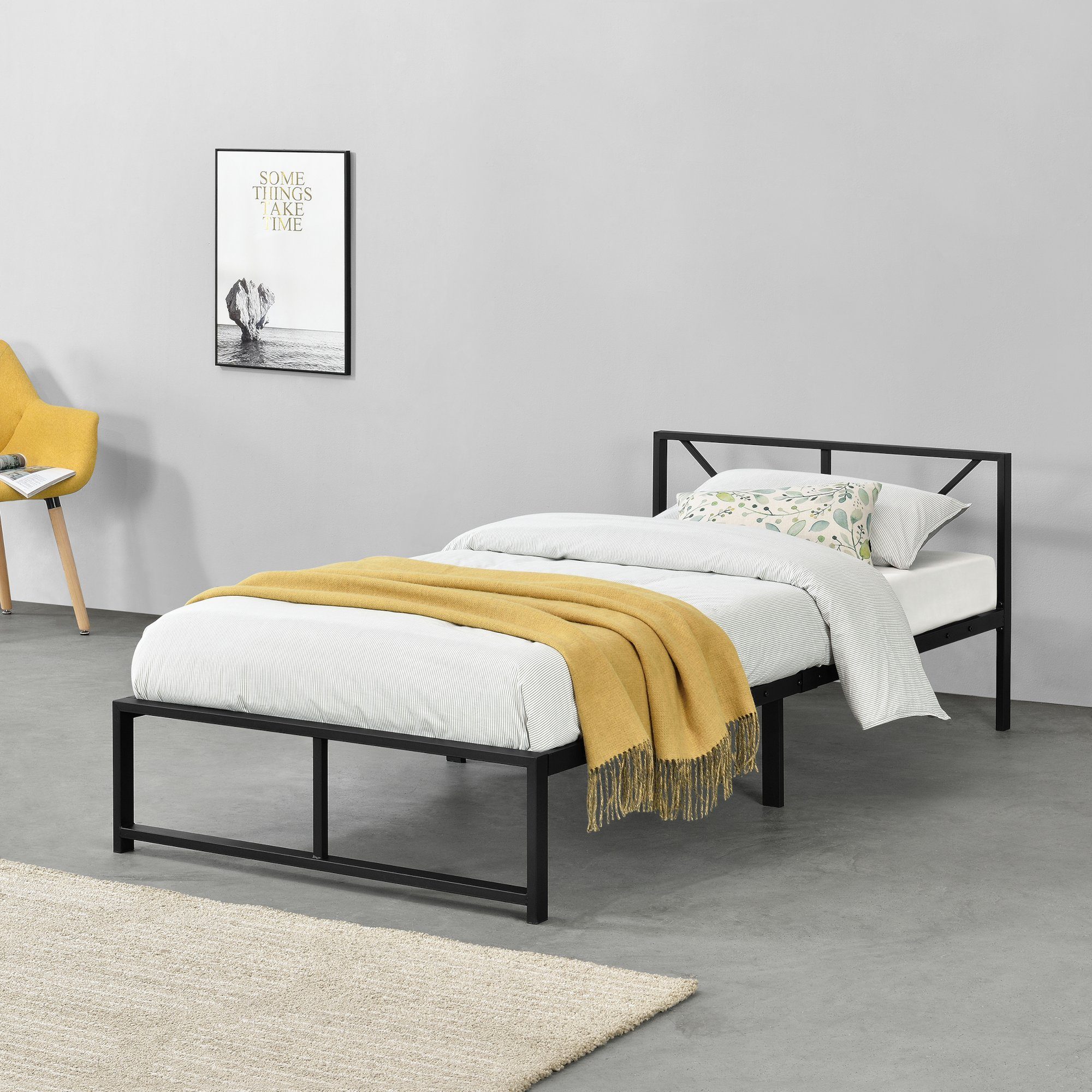 en.casa Metallbett, Meran Bettgestell 90x200 cm Jugendbett schwarz