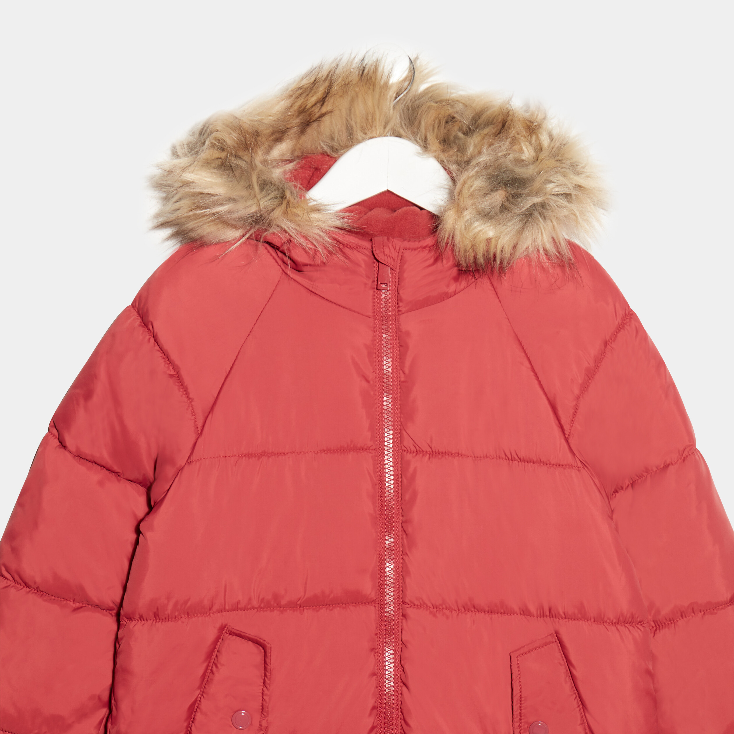 Doudoune droite à capuche rose cerise fille | La Halle