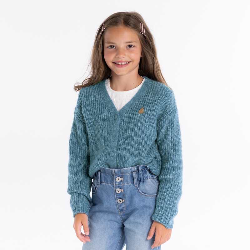 Gilet côtelé boutonné bleu fille