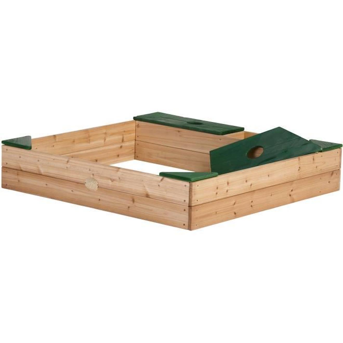AXI Amy Bac à Sable Enfant | Bac à Sable pour Enfants en Bois avec Banc, bâche & Rangements | marron / vert | 115 x 115 cm marron