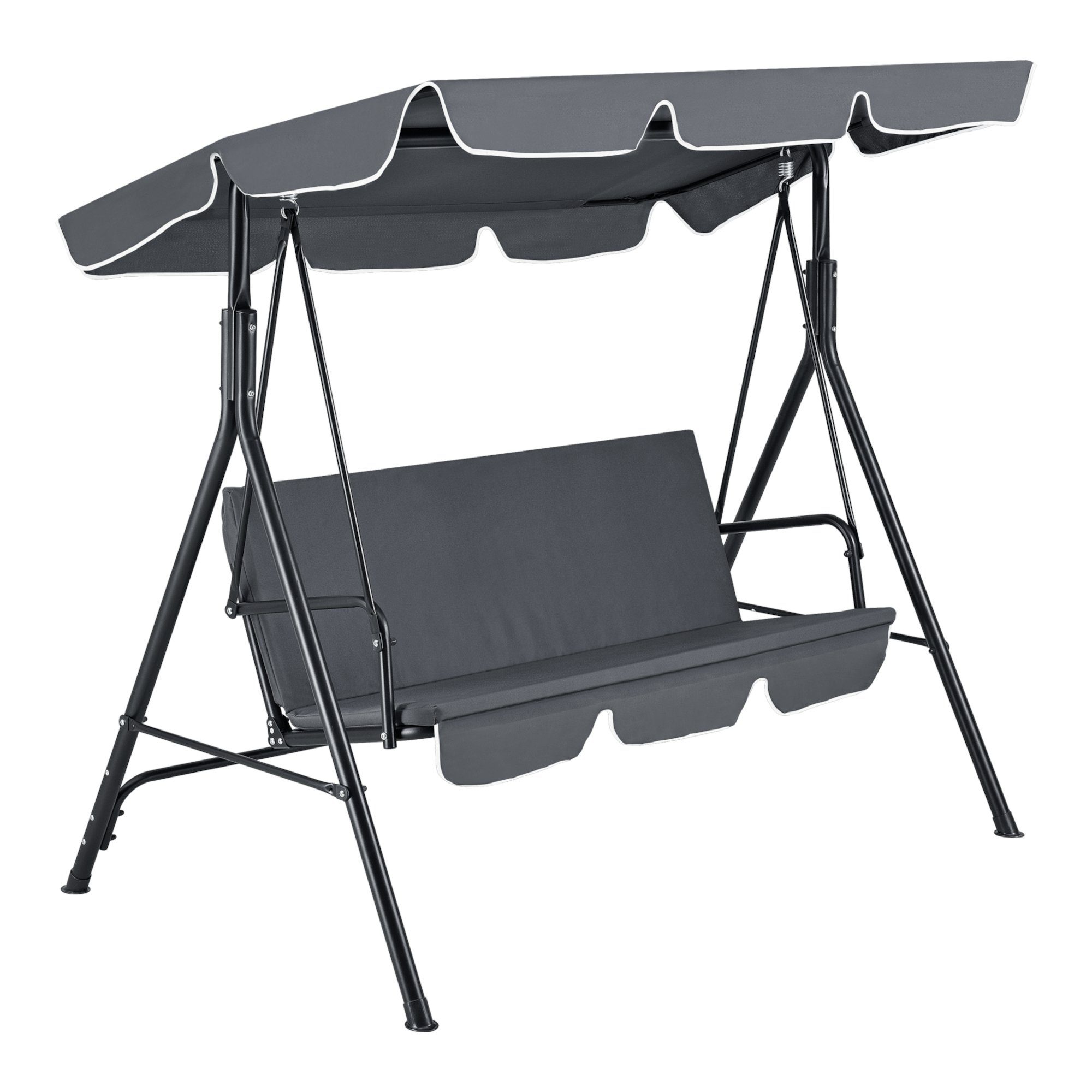 en.casa Hollywoodschaukel, 3-Sitzer, verstellbares und abnehmbares Sonnendach, Gartenschaukel 3-Sitzer 270kg Dunkelgrau