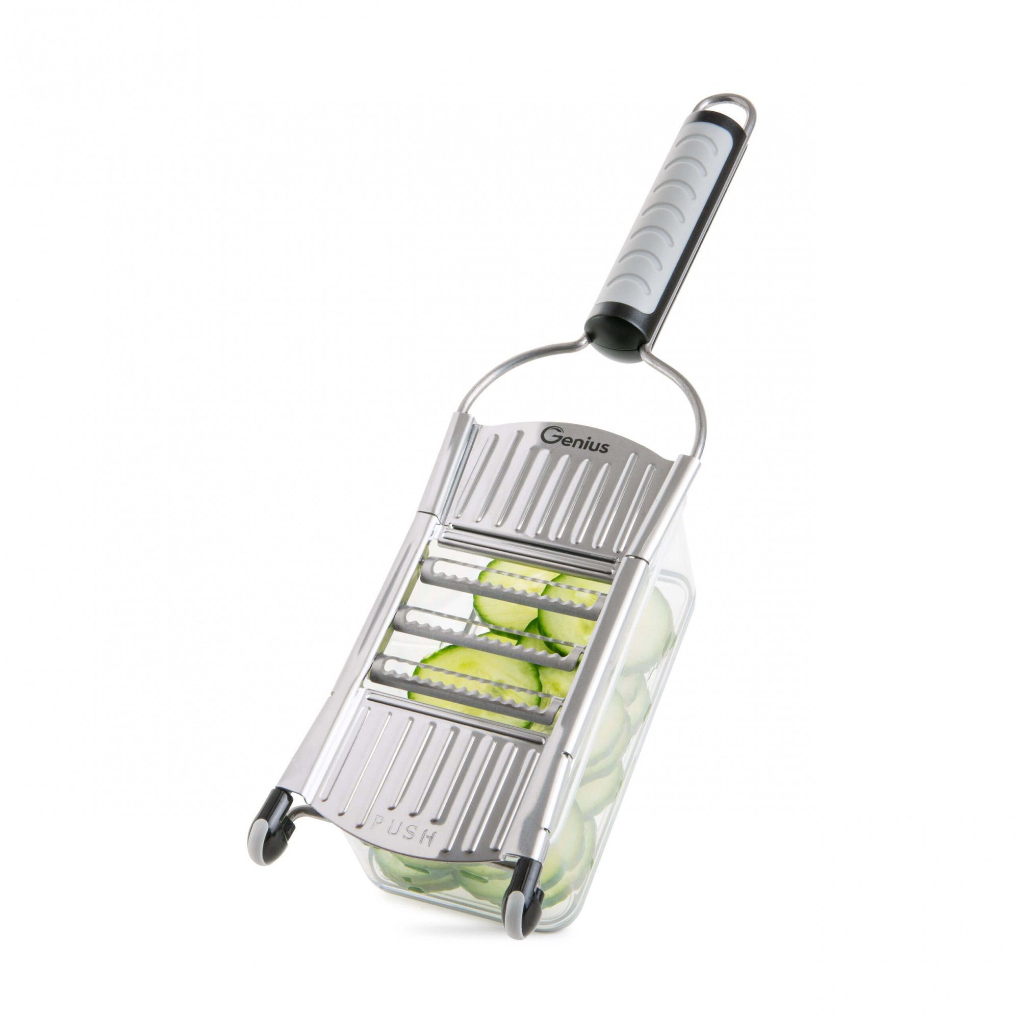 Genius Gemüseschneider Nicer Dicer Speed, 13tlg. Multihobel-Set mit V-Klinge aus Edelstahl, Kräuterroller, Aufbewahrungsbox