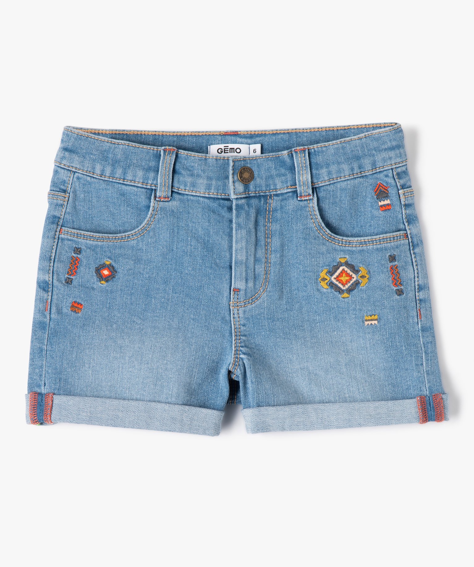 Short fille en jean à motifs géométriques brodés stone | GEMO