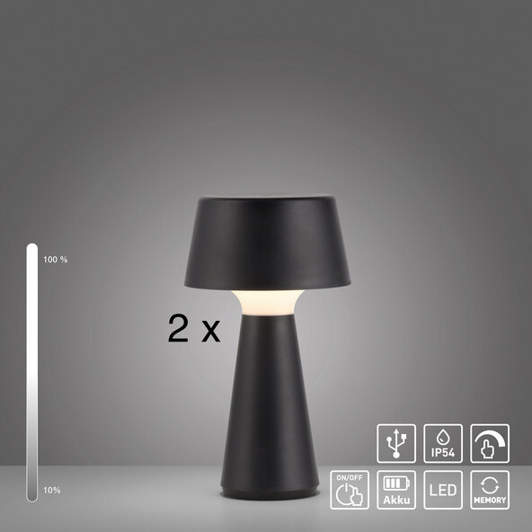 LED-Akku-Tischleuchte Lepa, 2er Set, schwarz