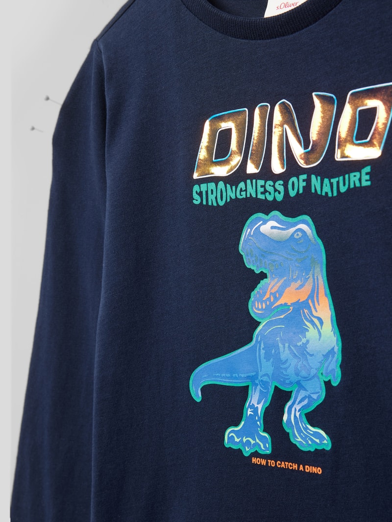 Longsleeve mit Motiv-Print Modell 'Back to School' in marineblau