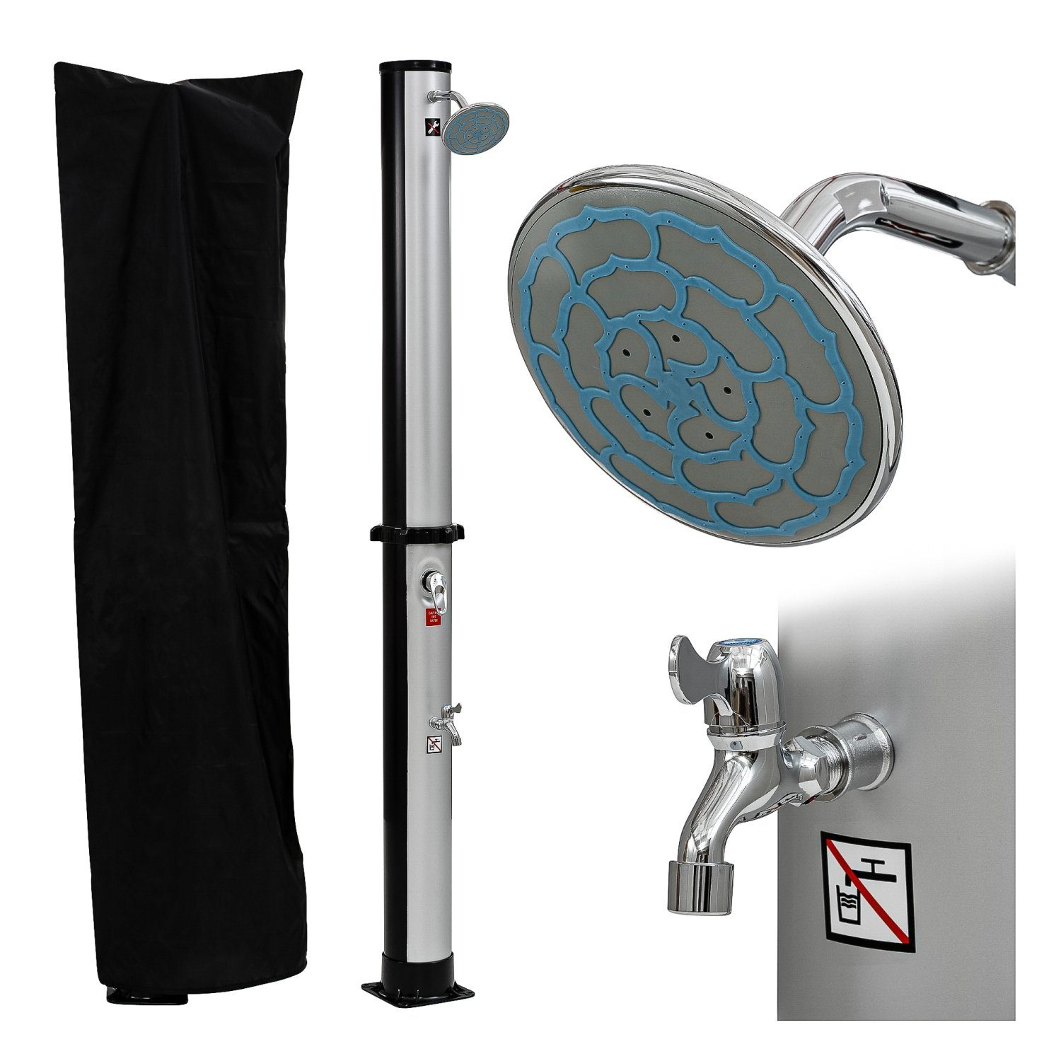 STILISTA Solardusche Gartendusche Pooldusche Außendusche Campingdusche, 35 Liter, Regenduschkopf, Wasserhahn, Modell u. Farbwahl