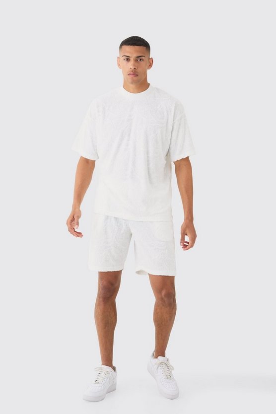 Oversized Burnout Towelling Jacquard T-shirt & Short Set