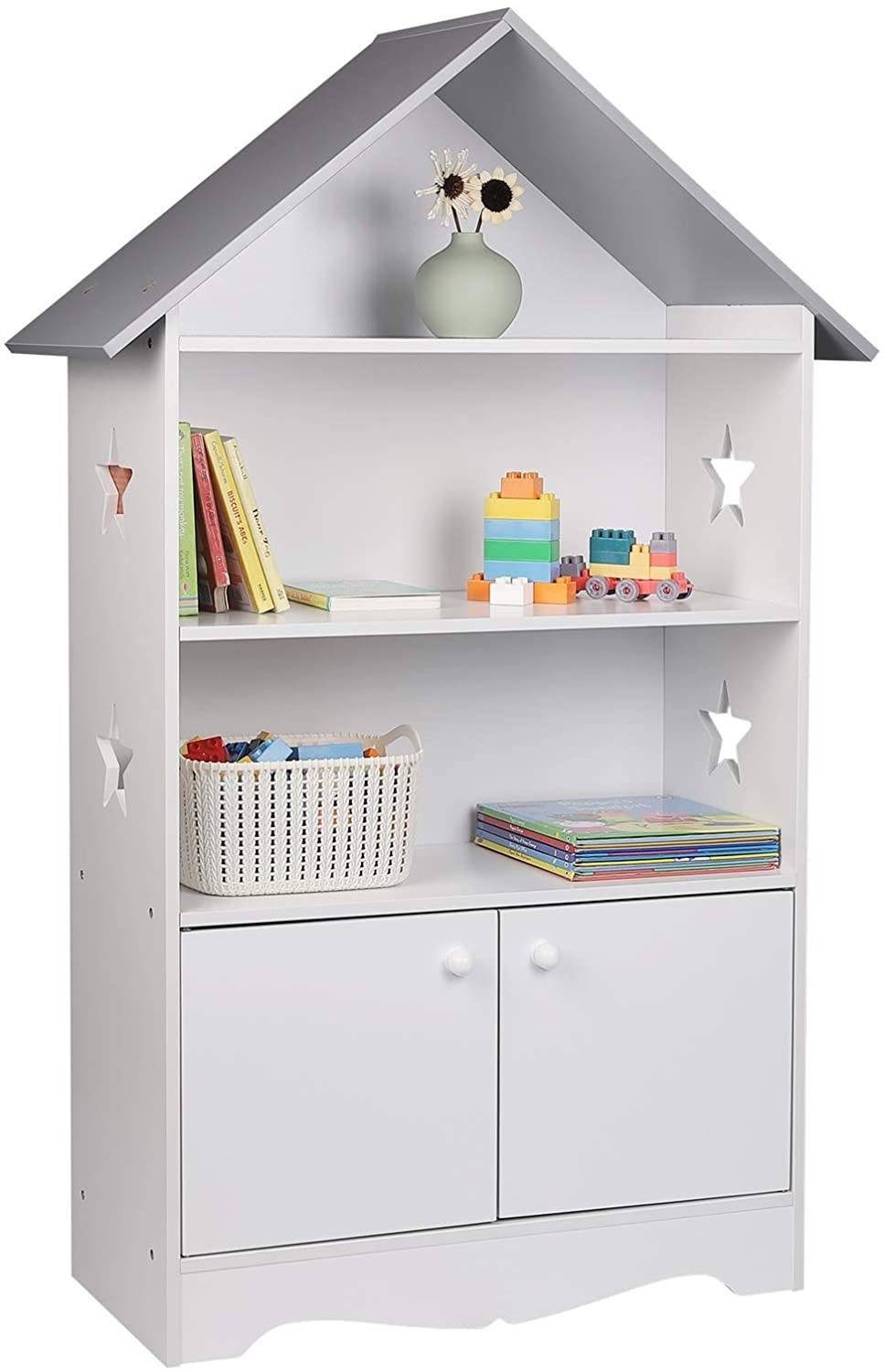Woltu Bücherregal, 1-tlg., mit Abschließbarer Tür, 3 Regale für Kinder, Weiß