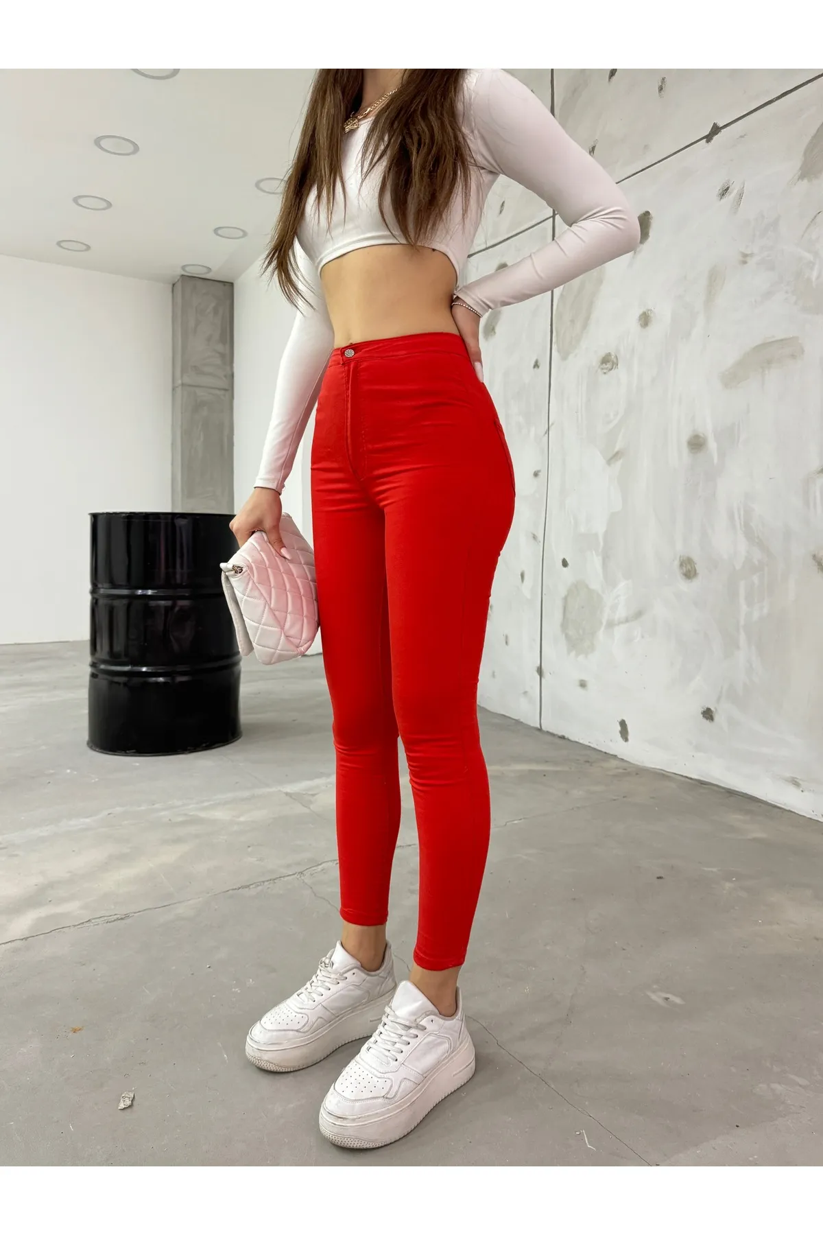 BİKELİFEJNS  Rote Lycra-Leggings-Hose mit hoher Taille für Damen