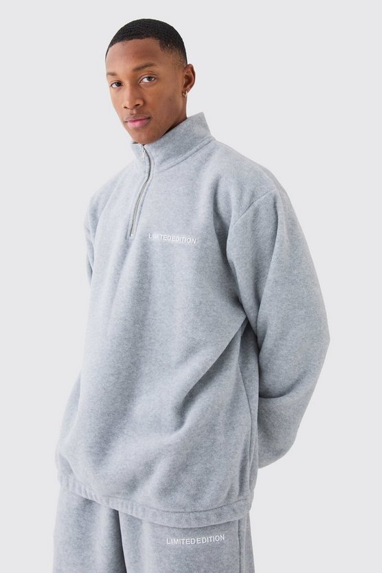Man Oversized Quarter Zip Funnel Neck Fleece Tracksuit