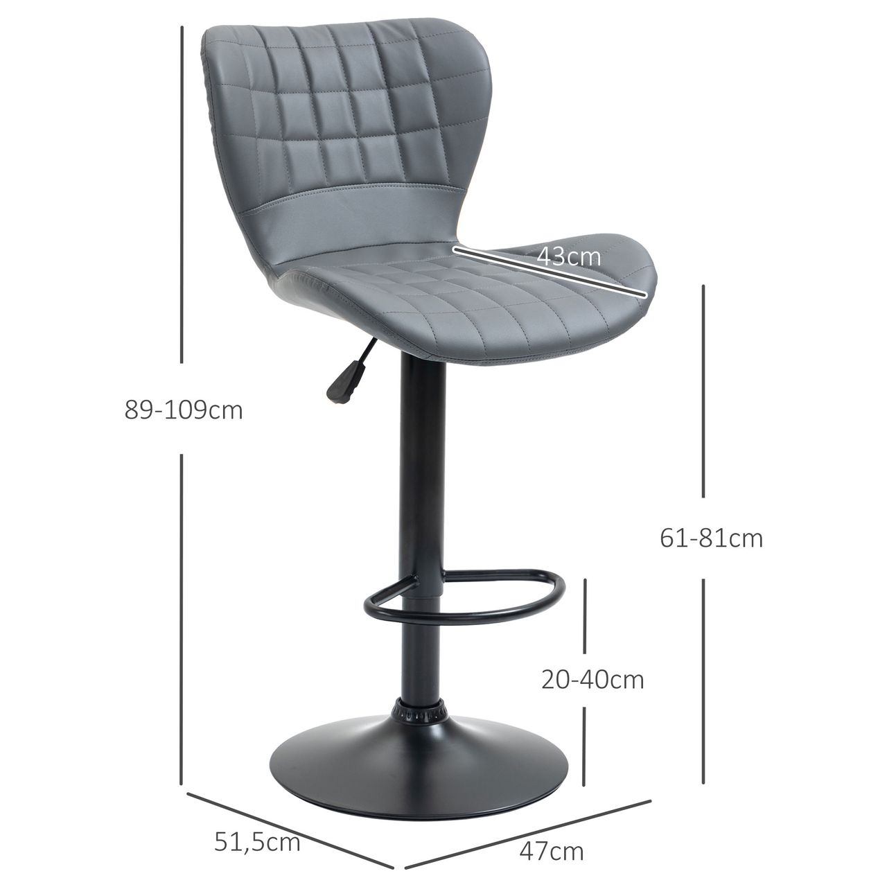 HOMCOM 2er-Set Barhocker Bistrohocker mit Rückenlehne 360° drehbar Kunstleder