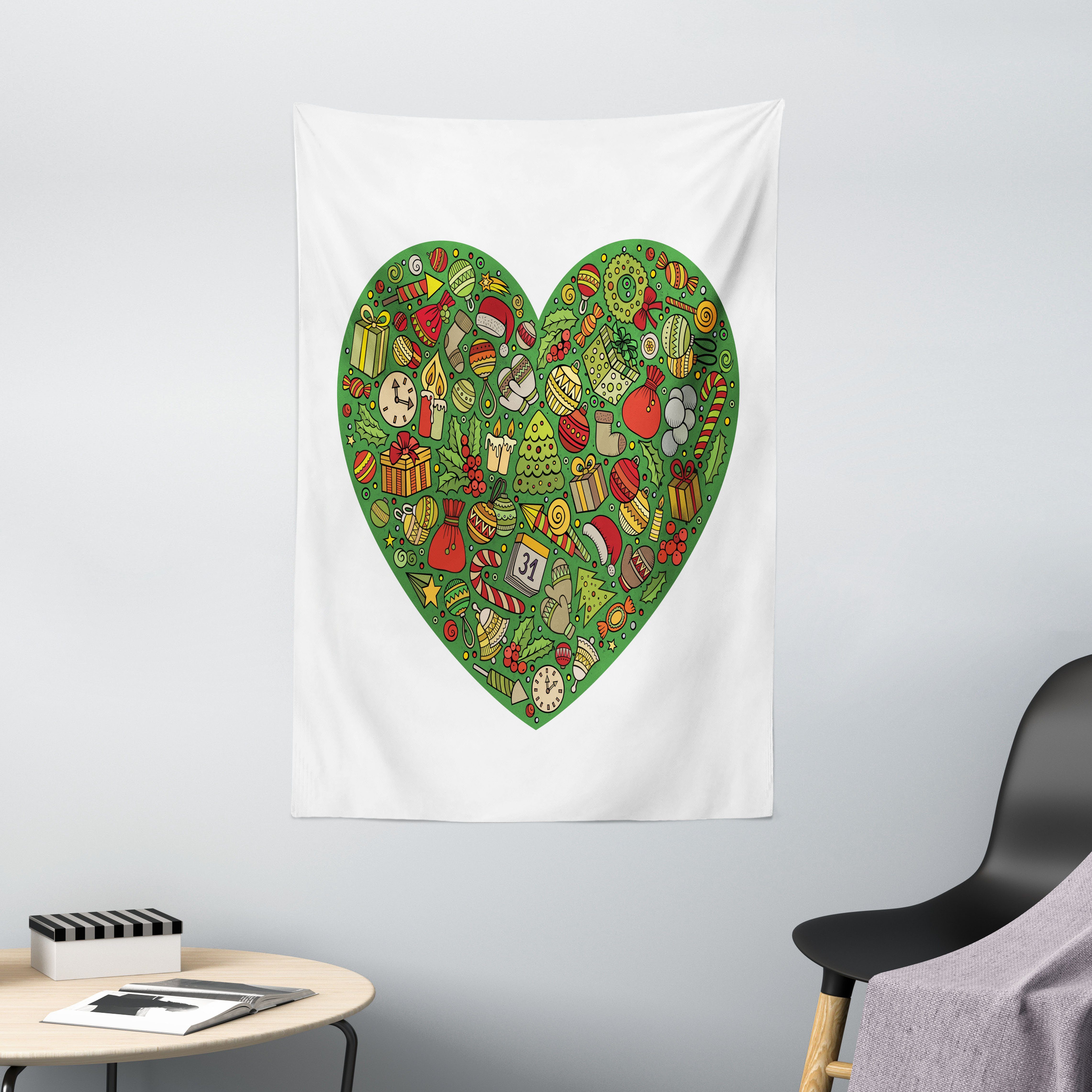 Wandteppich Wohnzimmer Schlafzimmer Wandtuch Seidiges Satin Wandteppich, Abakuhaus, rechteckig, Weihnachten Winter und Weihnachten Doodles
