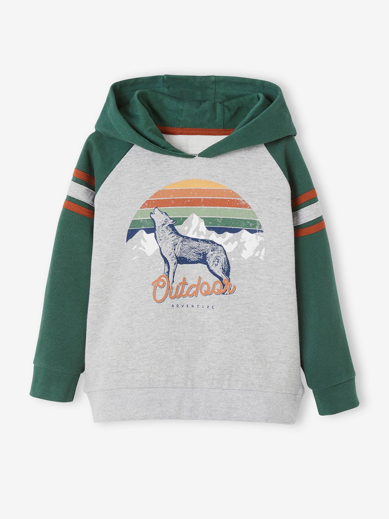 Sweat à capuche motif graphique garçon manches raglan vert fonce