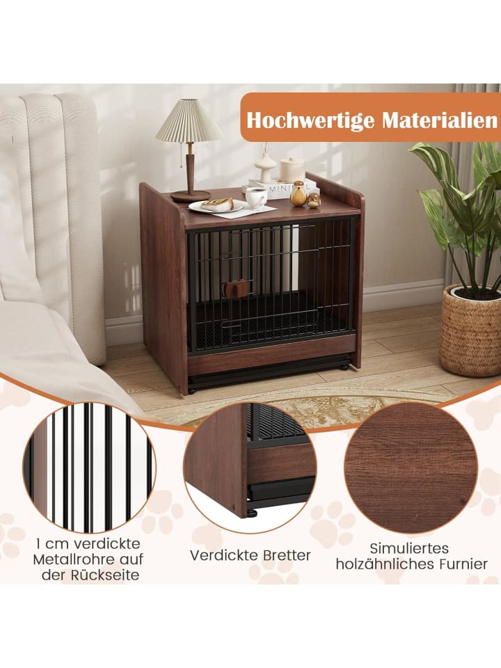 COSTWAY 2 in 1 Hundekäfig Nachttisch in Braun günstig kaufen onesize