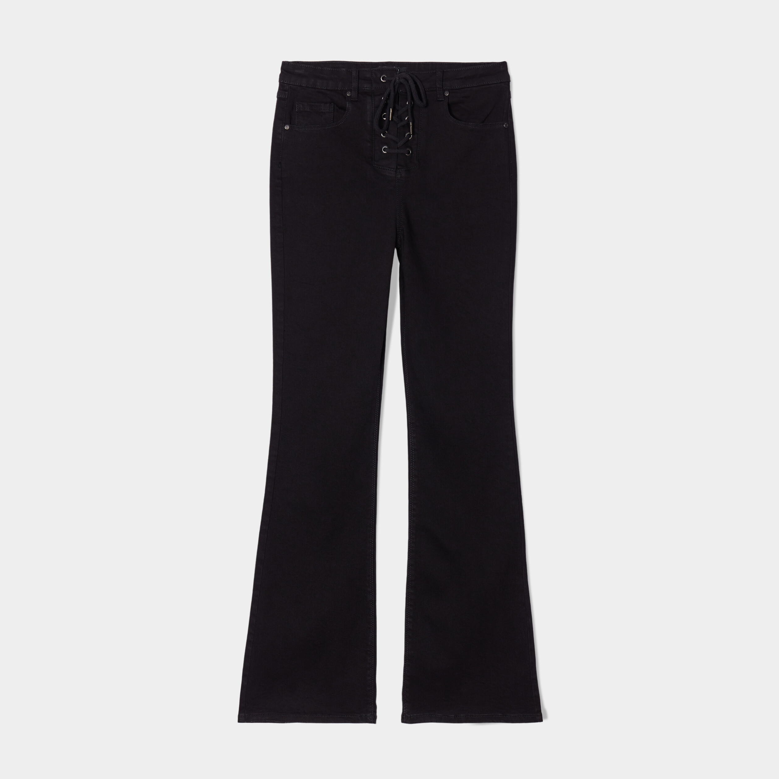 Pantalon flare avec lacets denim noir femme | La Halle