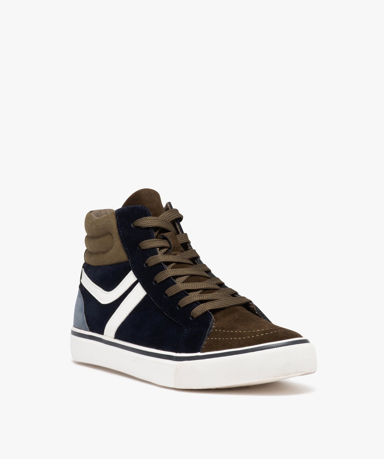 Baskets homme mid-cut en suédine à col rembourré kaki | GEMO