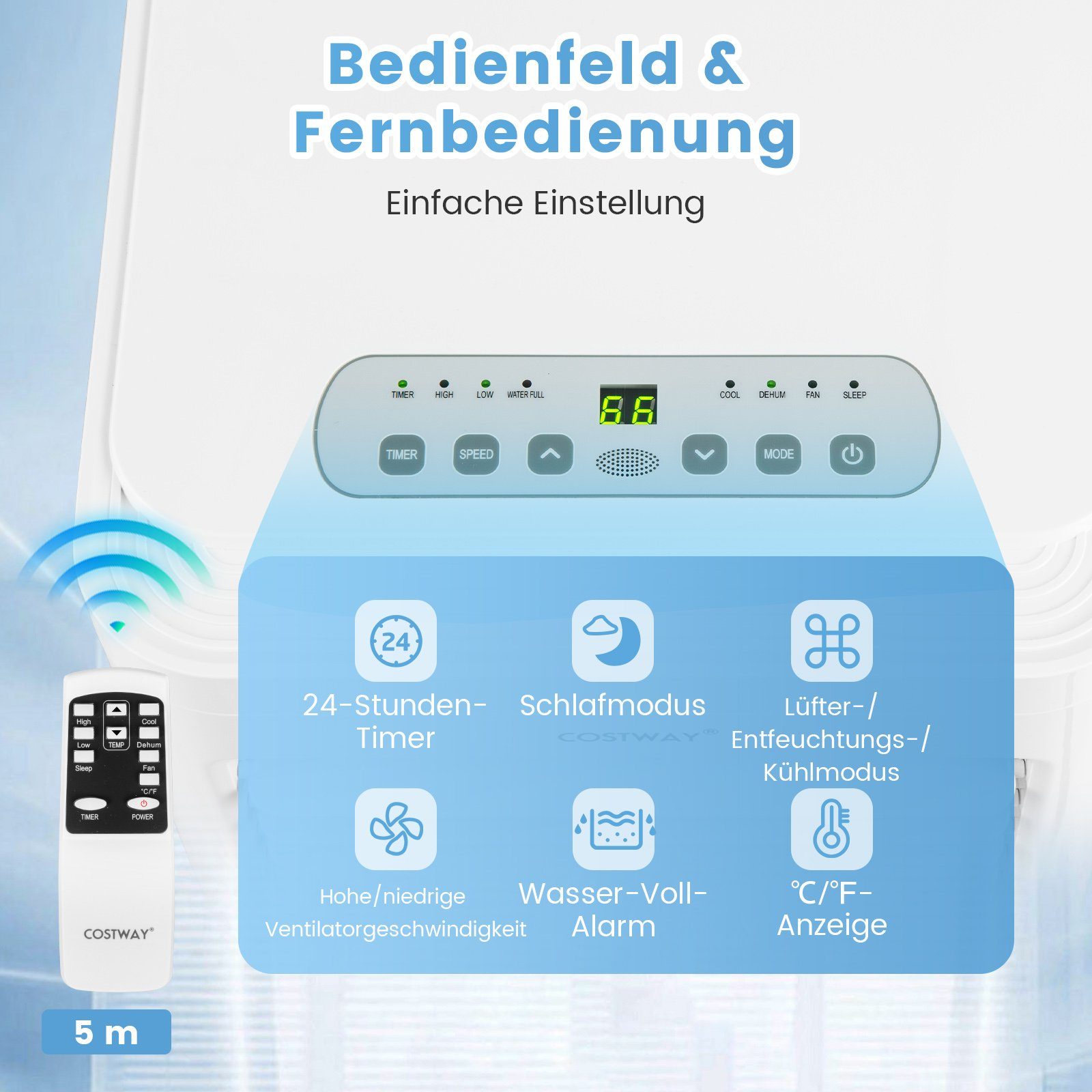 COSTWAY 3-in-1-Klimagerät, 9000BTU/2,75kW, für 75m³, Fernbedienung, 16℃-32℃