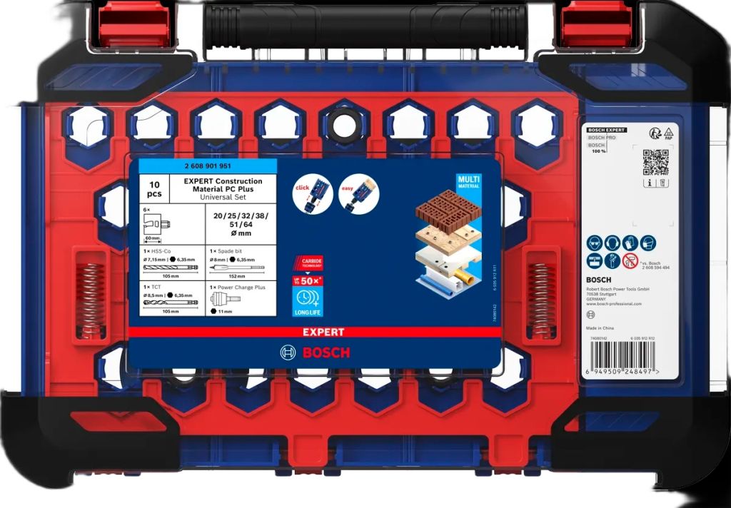 Set carotă Bosch Blue Accessories 2608901951 EXPERT Power-Change pentru materiale de construcții, electrician, 20/25/32/38/51/64 mm, 10 piese