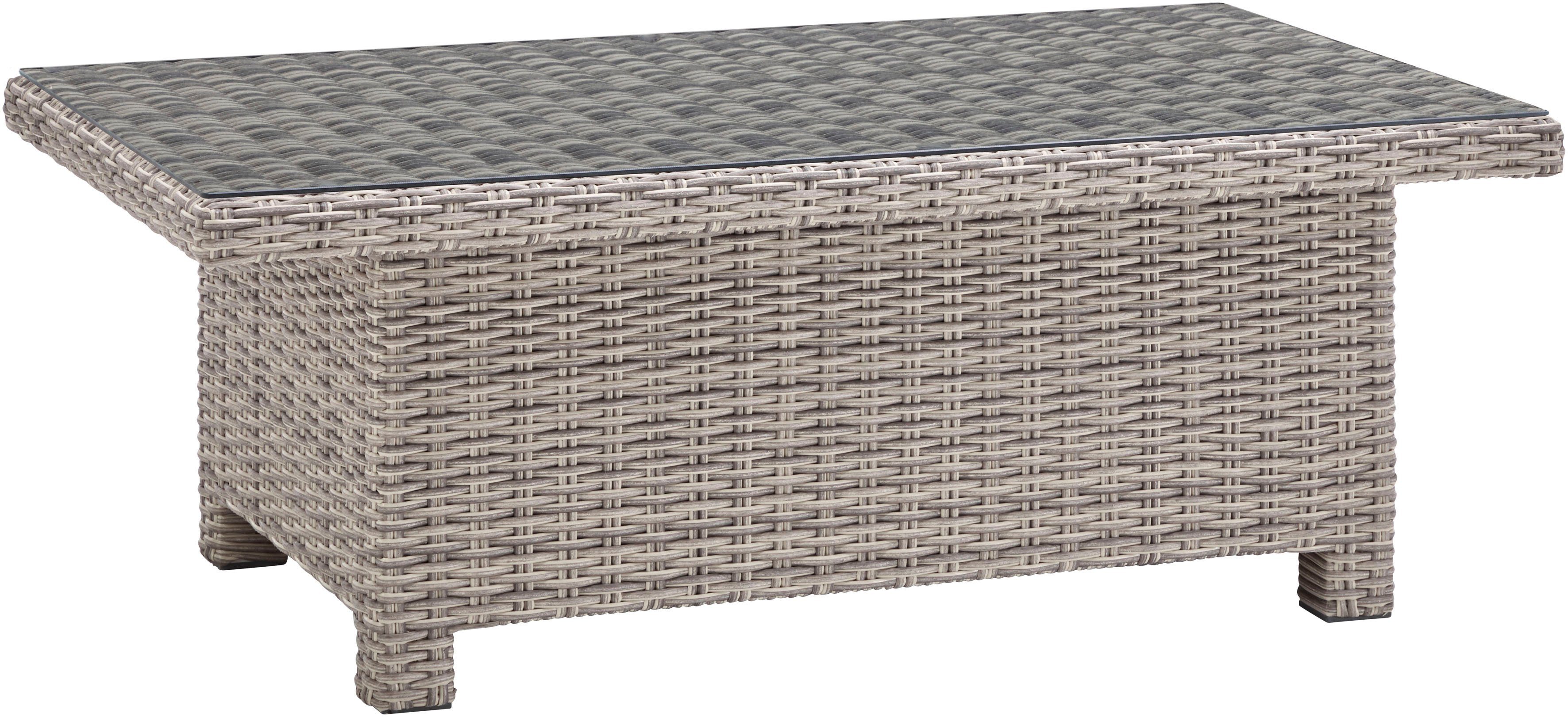 KONIFERA Gartenlounge-Set Monaco, (Set, 16-tlg., inkl. Auflagen, Alu, Polyrattan), höhenverstellbarer Tisch 43,5 - 66,5 cm