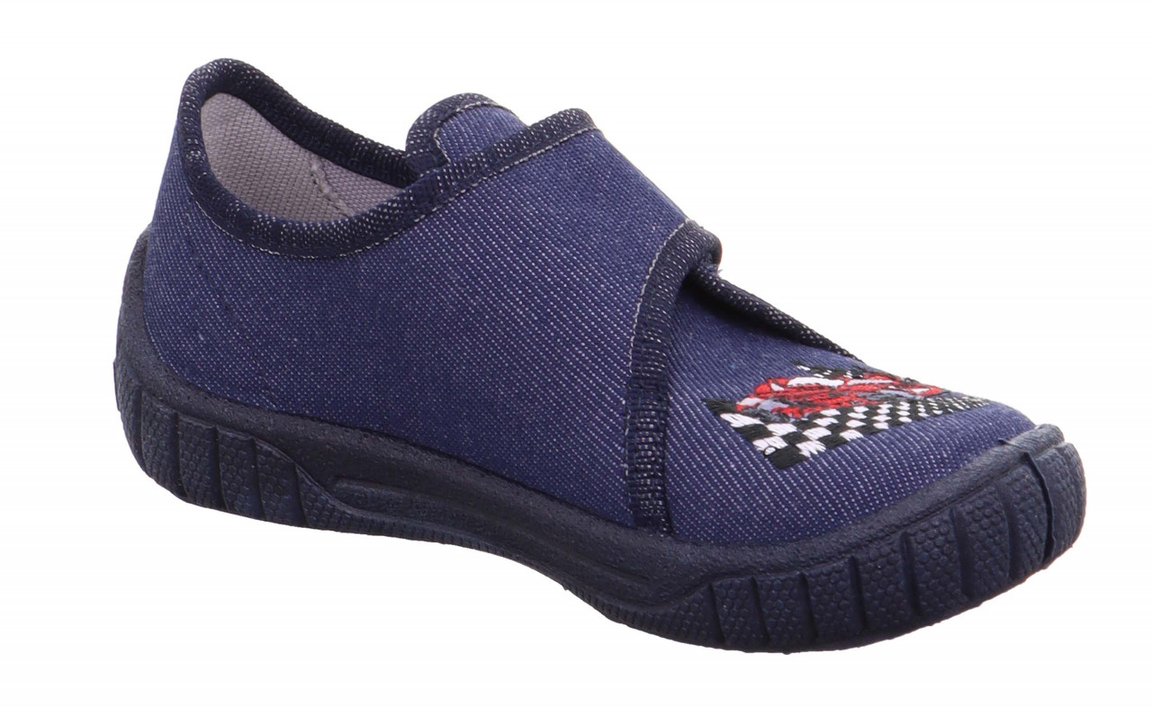 BILL - Blau Hausschuh mit Klettverschluss
