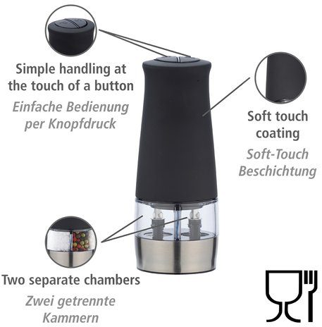 WENKO Gewürzmühle 2in1 elektrisch, mit Keramikmahlwerk und LED-Leuchte