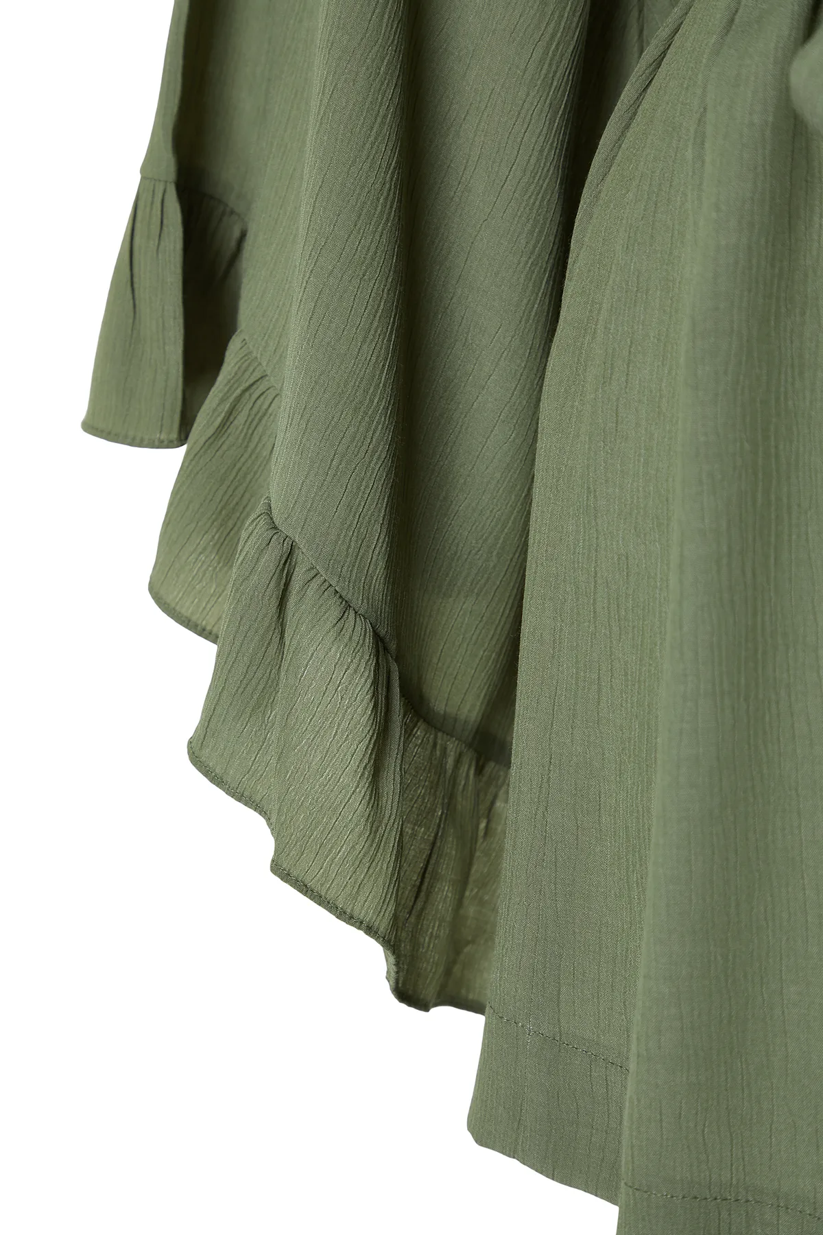 Trendyol Collection  Khakifarbener, gewebter Mini-Volant-Kimono und -Kaftan mit Gürtel TBESS21KM0002