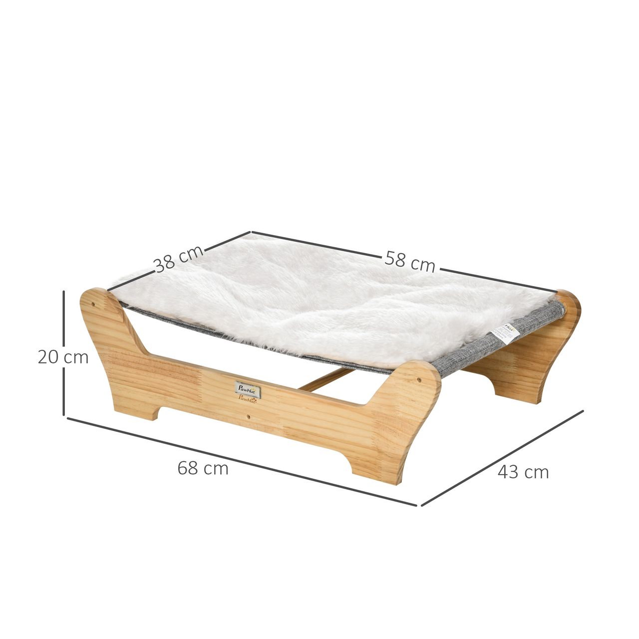 PawHut Katzenbett mit Gestell Hängematte für Katzen mit weichem Kissen Holz