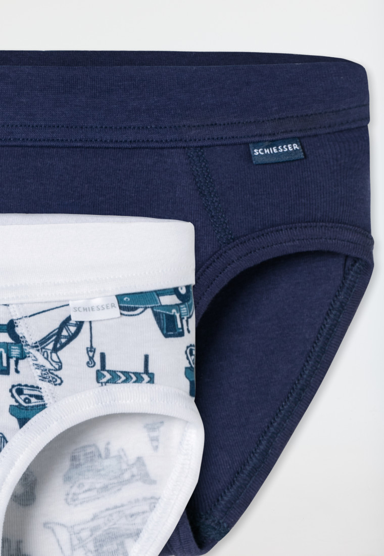 Sportslips 2er-Pack Baustellendruck blau/weiß - Fine Rib