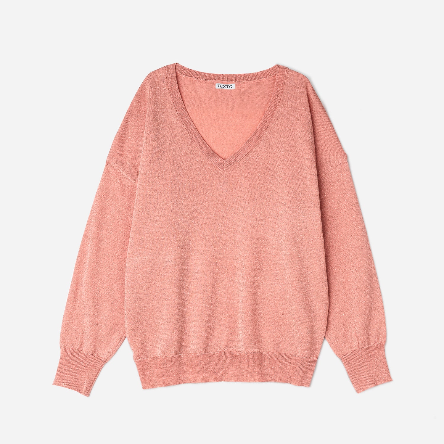 Pull TEXTO corail tricot pailleté doré