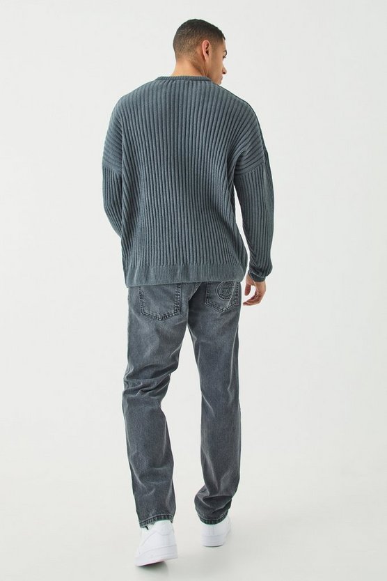 Gerippter Oversize Rundhals-Pullover