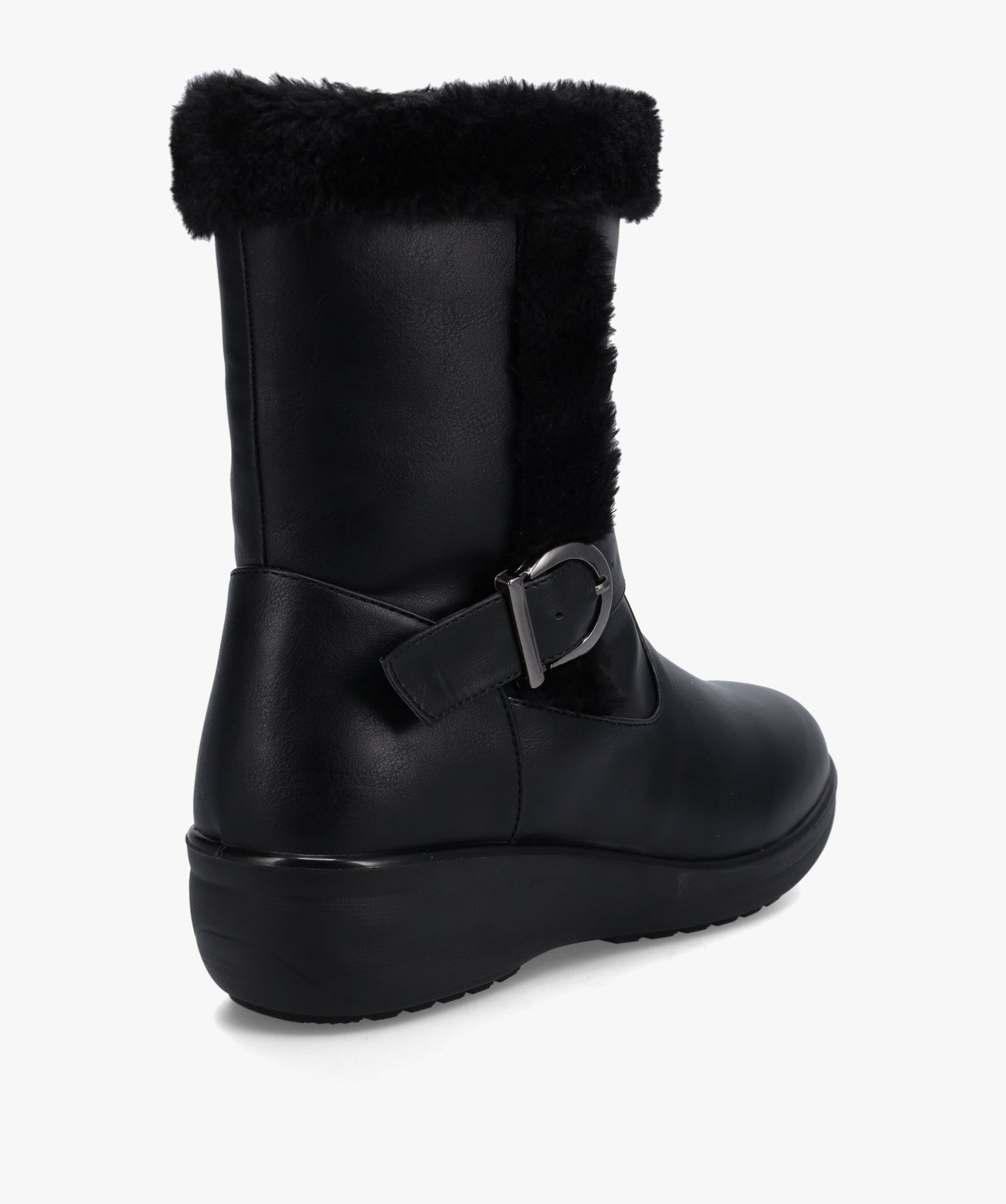 Boots fourrées femme confort unies à talon compensé noir | GEMO