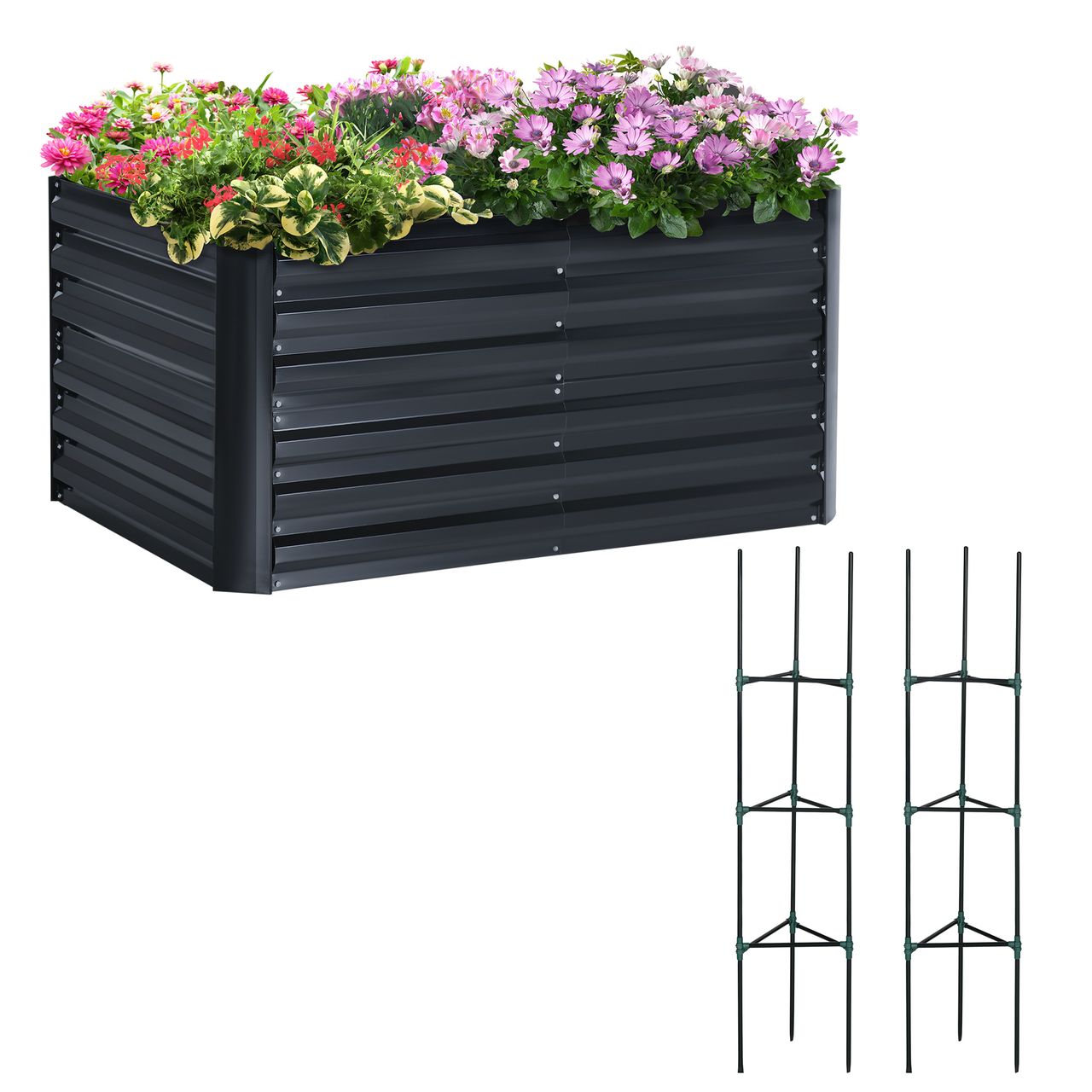 Outsunny 3-teiliges Set Pflanzkasten mit Stützgitter Gartenbeet für Garten Stahl Grau