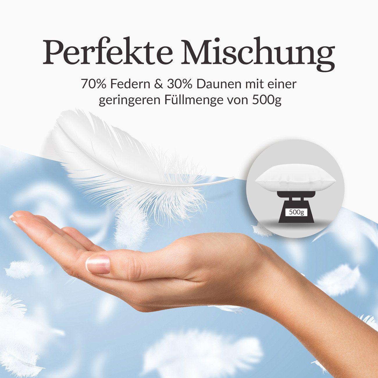 Daunenkissen Wiener Wolkenpolster 40x80 cm in zwei Füllstärken, VOYAL LINNEN, Füllung: 70% Federn / 30% Daunen, kuschliges Kissen in Deutschland hergestellt, allergikerfreundlich