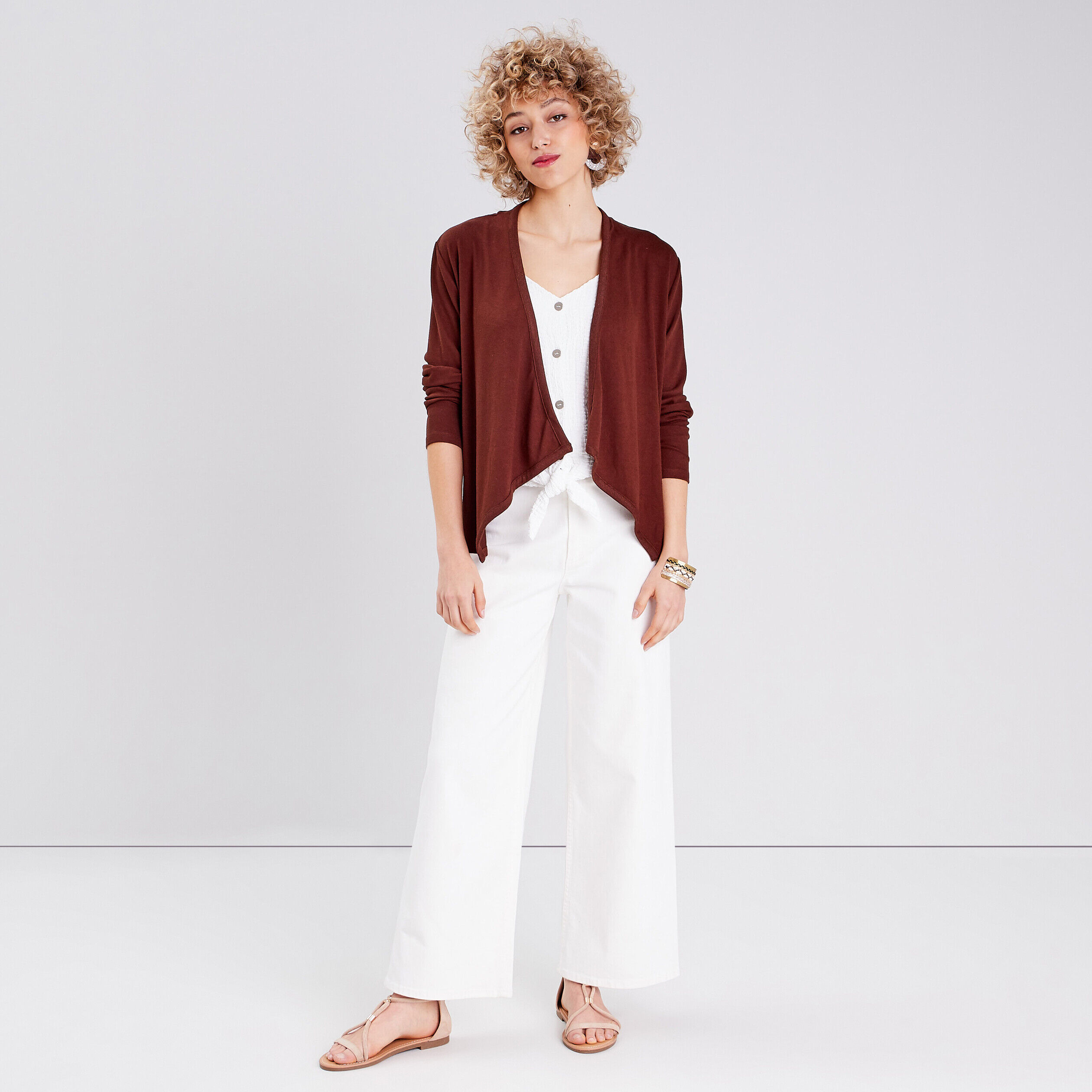 Cardigan col en V marron femme | Cache Cache