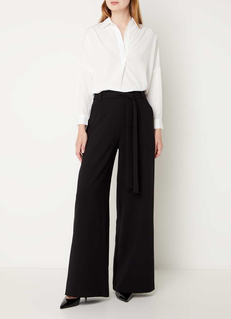 Pantaloni palazzo French Connection Whisper, cu talie înaltă și croială largă, cu șnur în talie.
