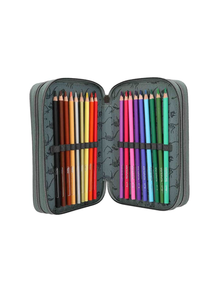 Depesche 3-Fach Federtasche BITE inkl. Stifte Dino World 20 x 13 x 7,5 cm in grau-grün günstig kaufen onesize