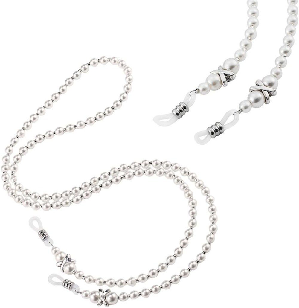 DRSEON Brillenkette 2 Stück Brillen Kette kleine weiße Perlen Halskette Strap