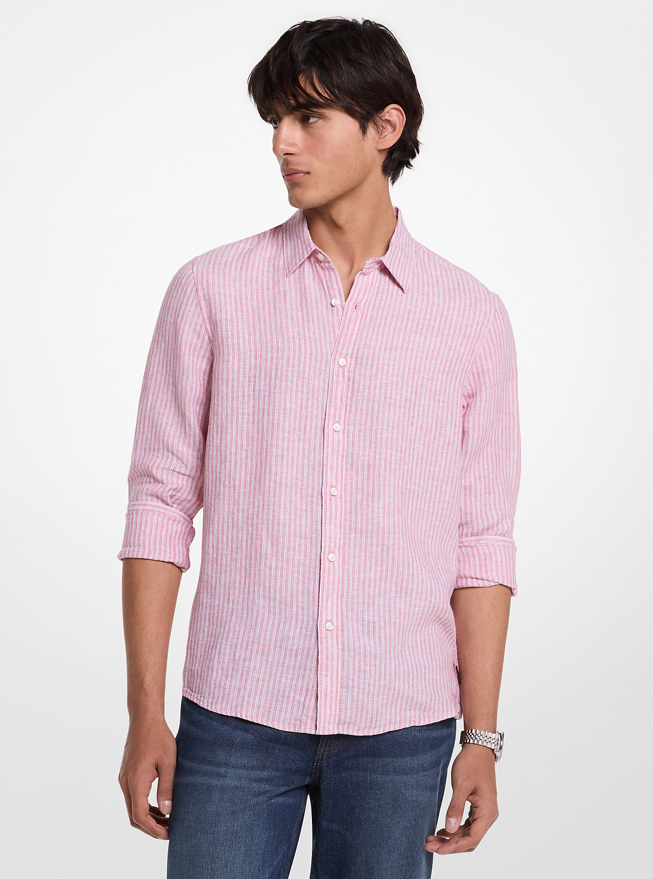Striped Linen Shirt - DUSTY ROSE