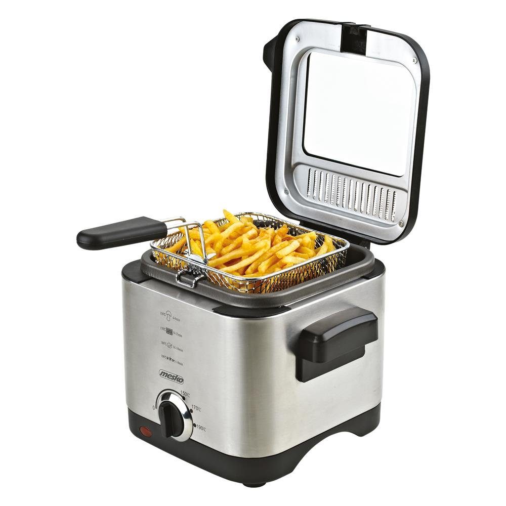 Mesko Fritteuse MS 4910, Mini Fritteuse, 1,5 Liter Fassungsvermögen, 900 Watt, Silber, klein, kompakt