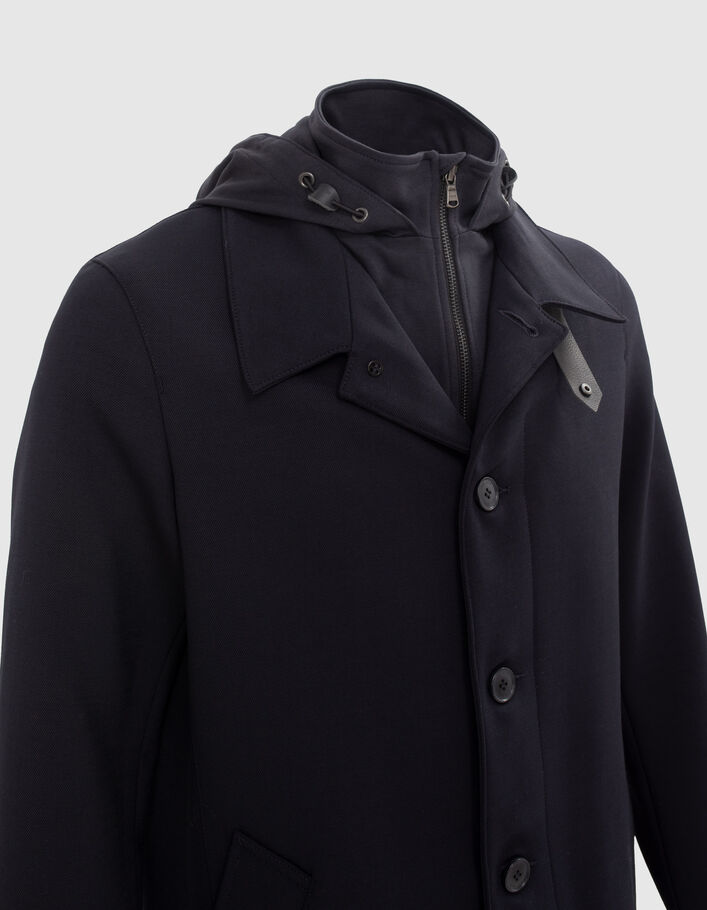 Trench marine à parementure-capuche amovible Homme