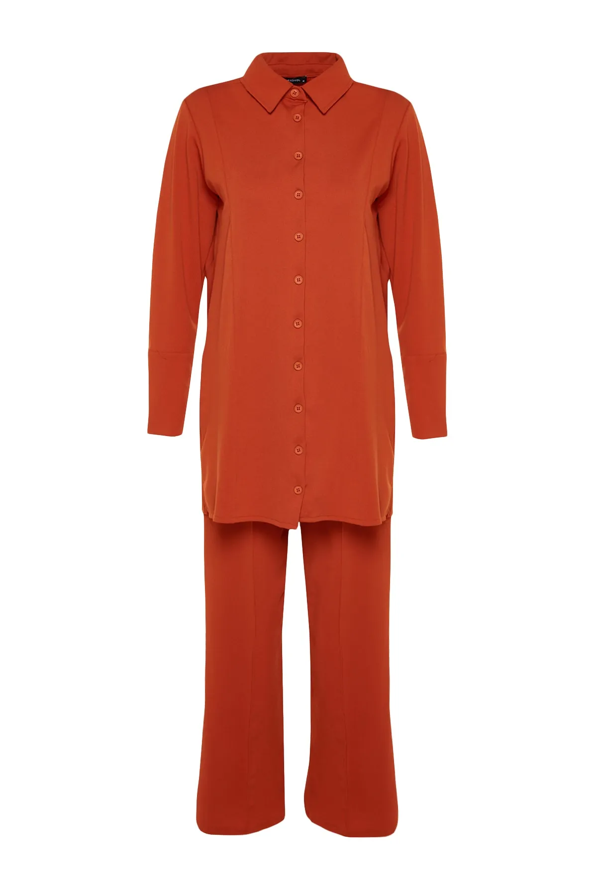 Trendyol Modest  Hemd-Hosen-Set aus gewebtem Krepp in Zimtfarbe TCTSS23US00060