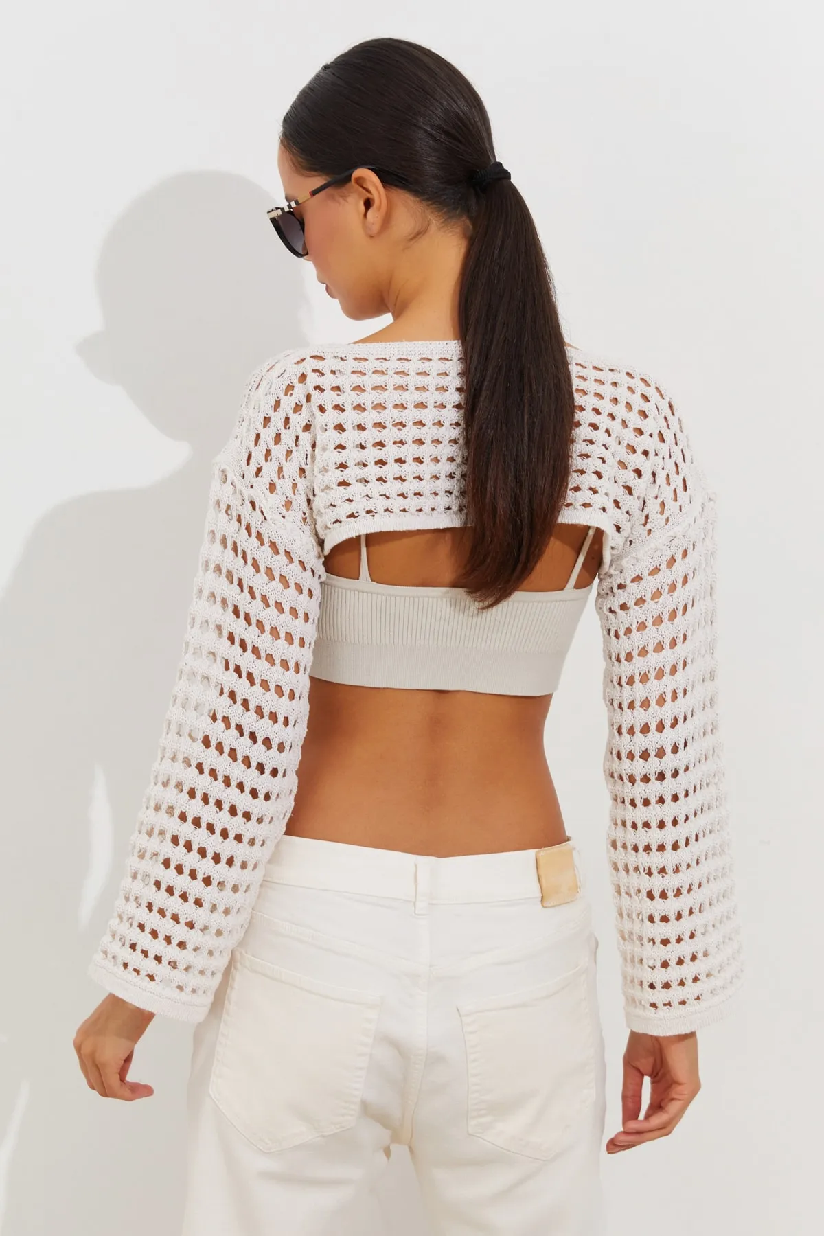 Cool & Sexy  Durchbrochener Bolero für Damen in Ecru YV115